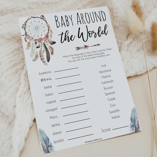 Boho baby games, baby around the world baby game, fun baby games, printable baby games, top 10 baby games, boho baby shower, baby games, hilarious baby games