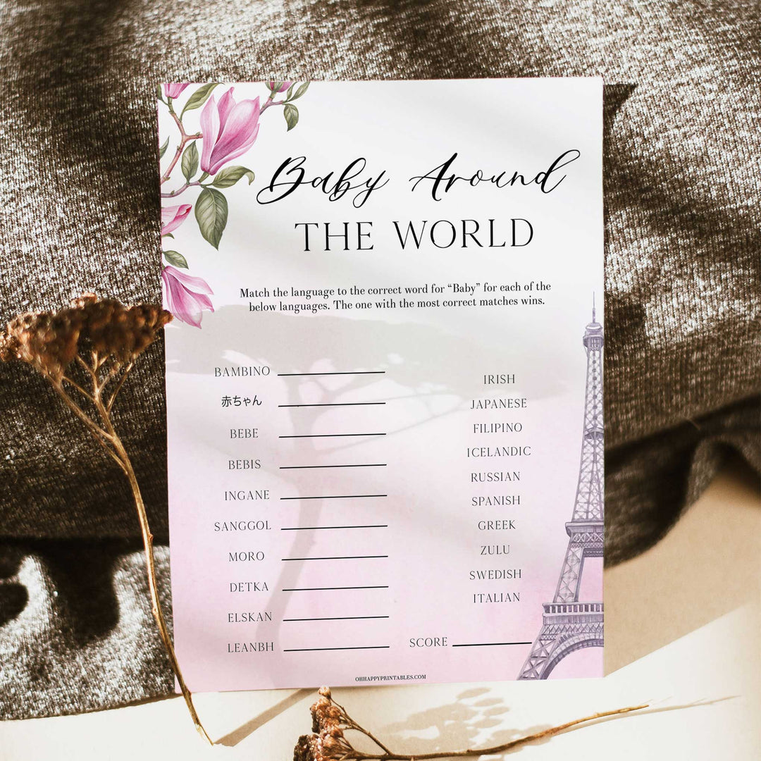 baby around the world game, Parisian baby shower games, printable baby shower games, Paris baby shower games, fun baby shower games