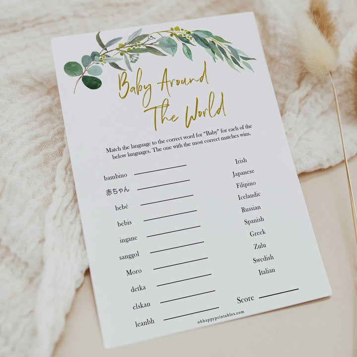 Eucalyptus baby shower games, baby around the world baby game, fun baby shower games, printable baby games, baby shower ideas, baby games, baby shower baby shower bundle, baby shower games packs, botanical baby shower