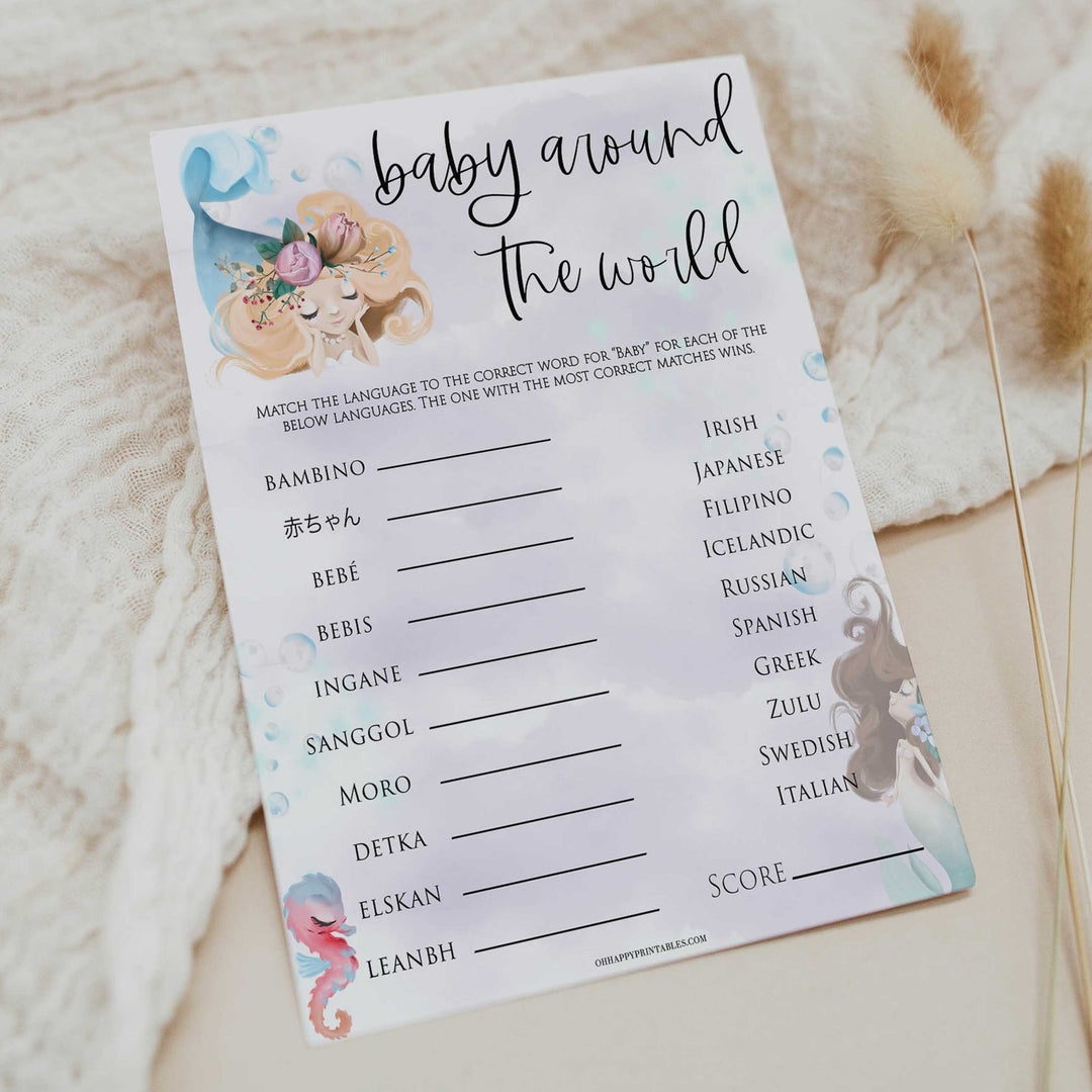 Baby around the word game, Printable baby shower games, little mermaid baby games, baby shower games, fun baby shower ideas, top baby shower ideas, little mermaid baby shower, baby shower games, pink hearts baby shower ideas
