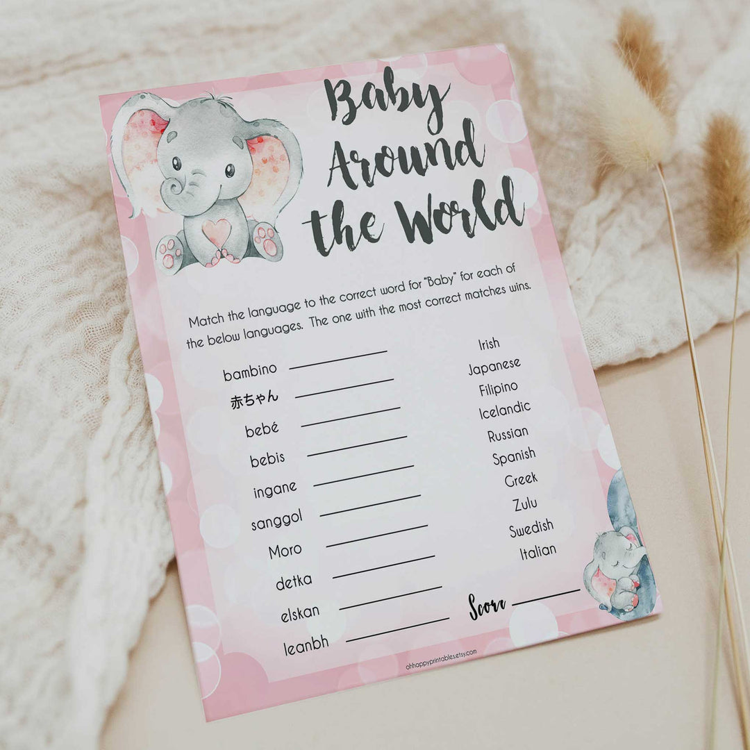 pink elephant baby games, baby around the world baby shower games, printable baby shower games, baby shower games, fun baby games, popular baby games, pink baby games