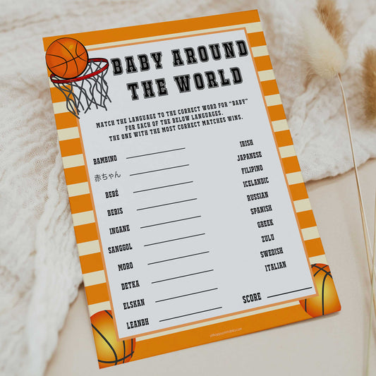 Basketball baby shower games, baby around the world, baby game, printable baby games, basket baby games, baby shower games, basketball baby shower idea