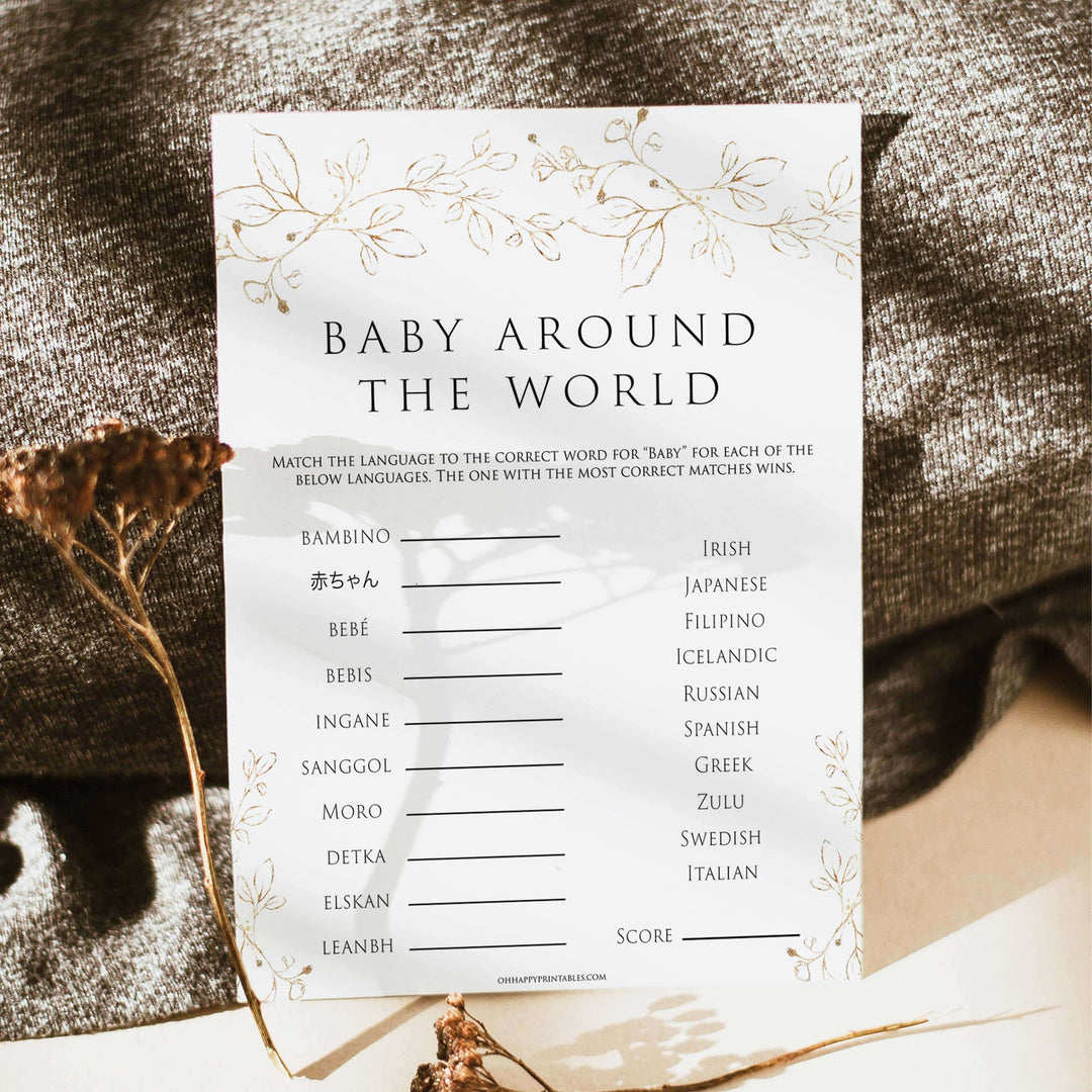 baby around the world game, Printable baby shower games, gold leaf baby games, baby shower games, fun baby shower ideas, top baby shower ideas, gold leaf baby shower, baby shower games, fun gold leaf baby shower ideas