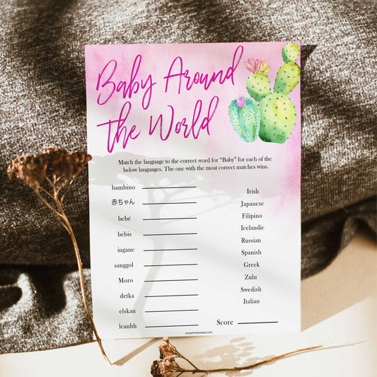 Cactus baby shower games, cactus baby around the world baby game, printable baby games, Mexican baby shower, Mexican baby games, fiesta baby games, popular baby games, printable baby games