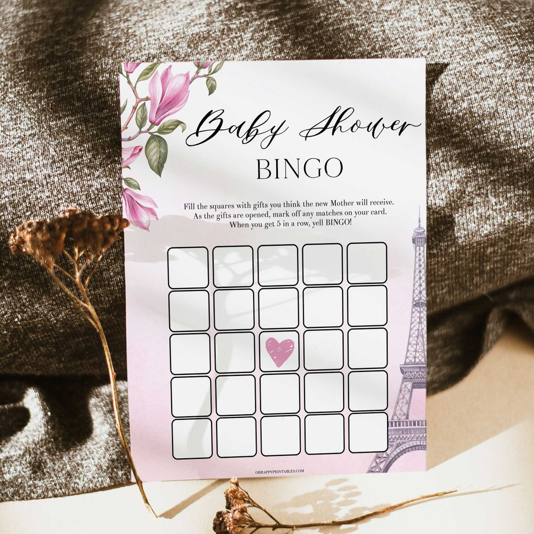 baby shower bingo game, Parisian baby shower games, printable baby shower games, Paris baby shower games, fun baby shower games