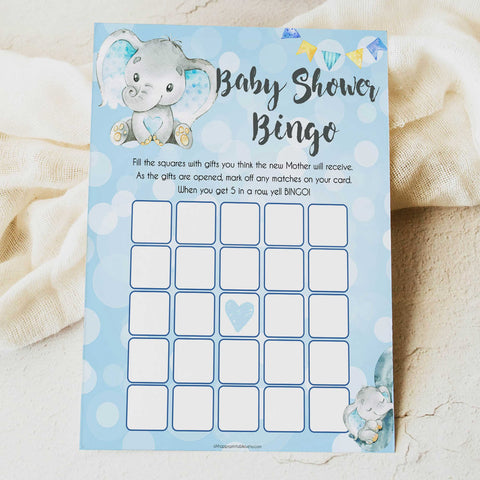 Bingo per Baby Shower con tenero elefantino, da stampare JPG -  Italia
