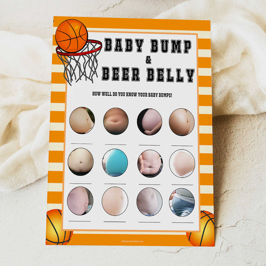 Basketball baby shower games, baby bump or beer belly baby game, printable baby games, basket baby games, baby shower games, basketball baby shower idea, fun baby games, popular baby games