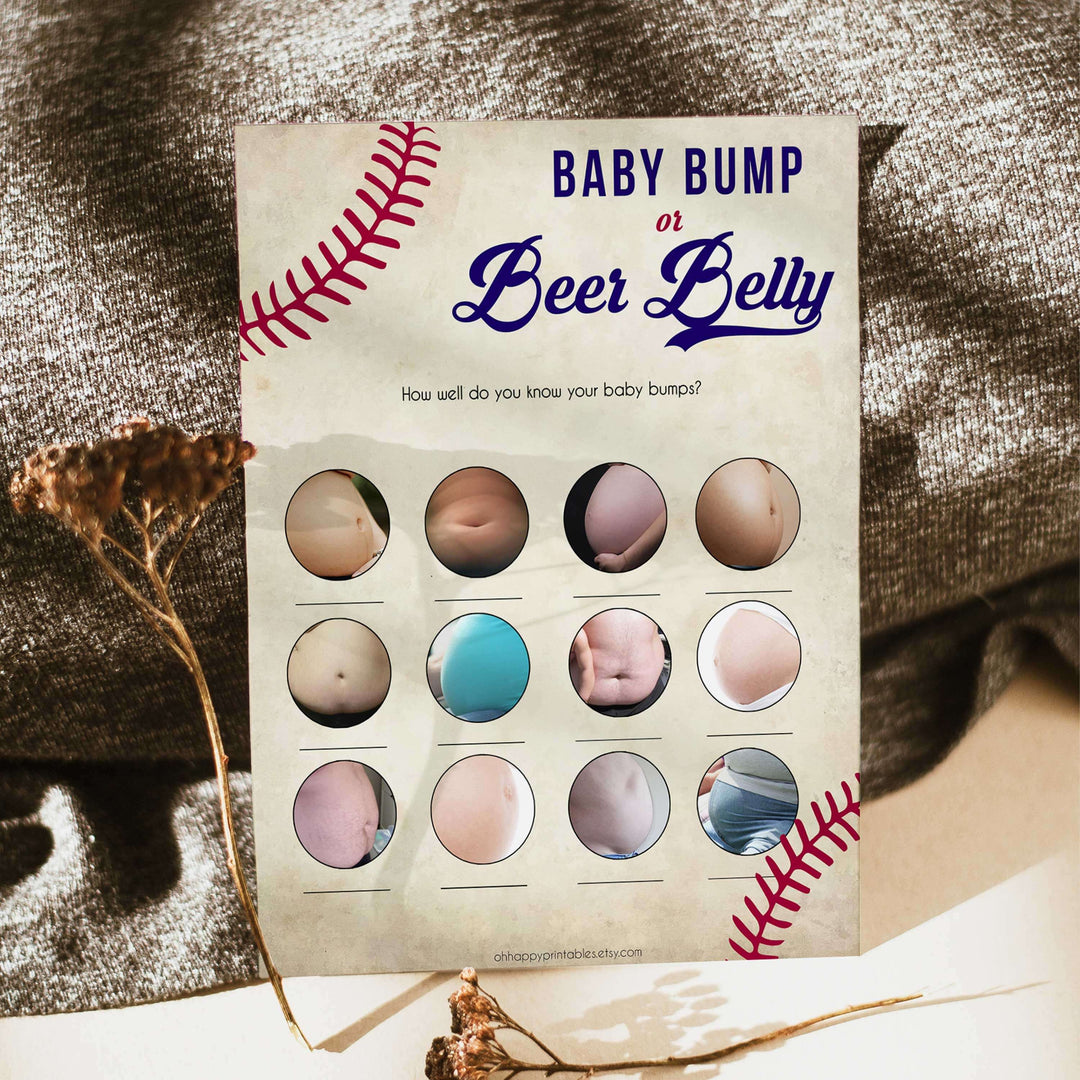 Baseball Baby Bump or Beer Belly Game, Pregnant or Beer Belly, Funny Baby Shower Games, Bump or Belly, Baby Bump or Beer Belly Baby, printable baby shower games, fun baby shower games, popular baby shower games