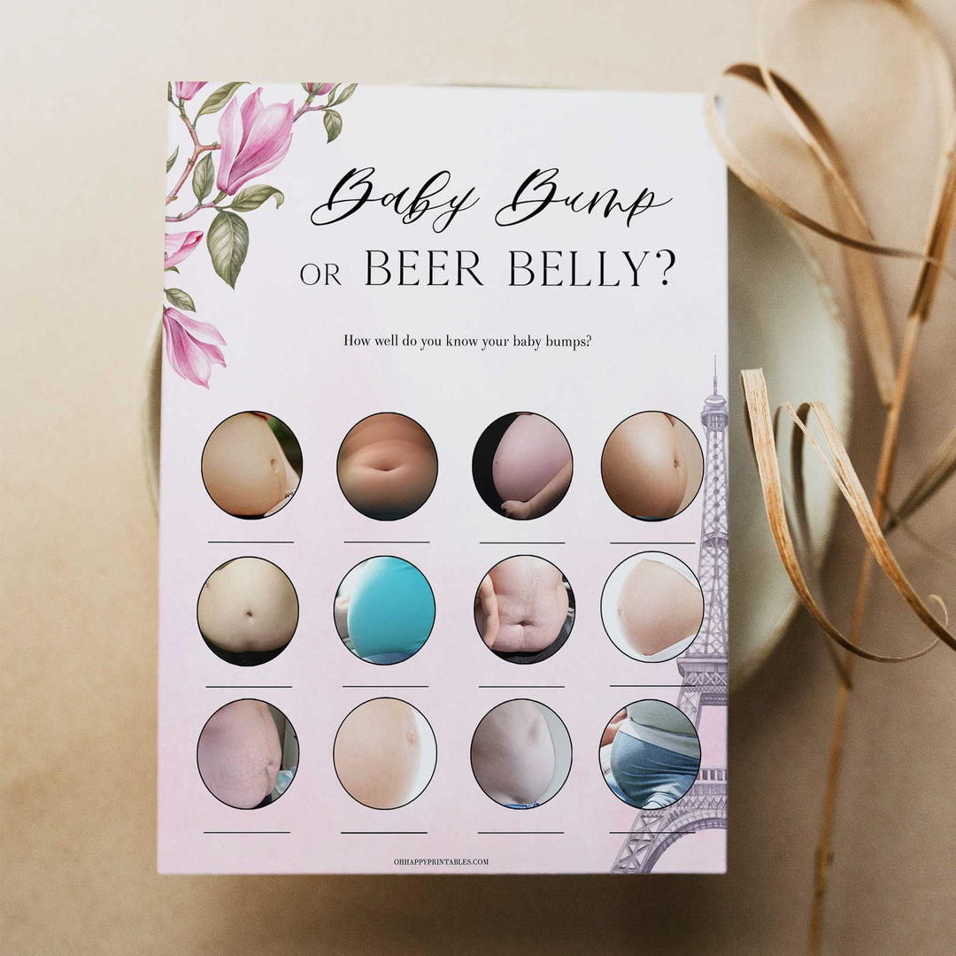 baby bump or beer belly game, Parisian baby shower games, printable baby shower games, Paris baby shower games, fun baby shower games