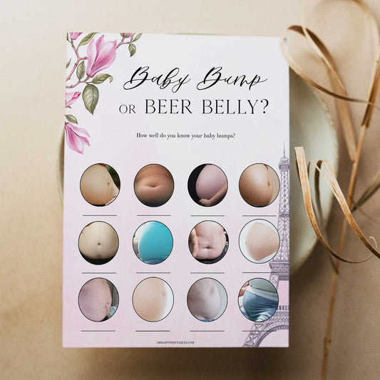 baby bump or beer belly game, Parisian baby shower games, printable baby shower games, Paris baby shower games, fun baby shower games