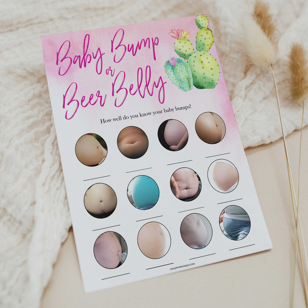 Cactus baby shower games, cactus baby bump or beer belly baby game, printable baby games, Mexican baby shower, Mexican baby games, fiesta baby games, popular baby games, printable baby games