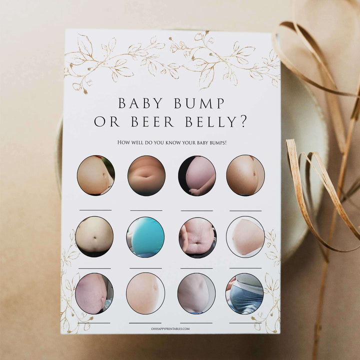 baby bump or beer belly game, Printable baby shower games, gold leaf baby games, baby shower games, fun baby shower ideas, top baby shower ideas, gold leaf baby shower, baby shower games, fun gold leaf baby shower ideas