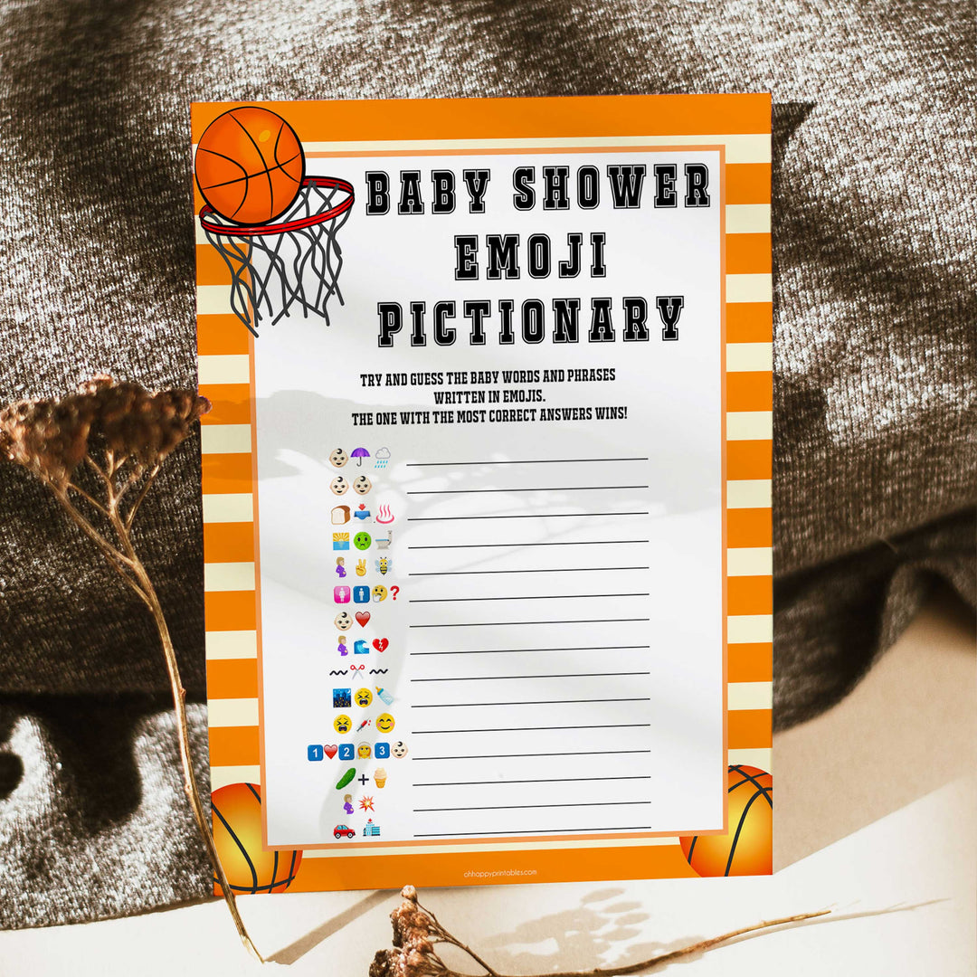 Basketball baby shower games, baby emoji pictionary baby game, printable baby games, basket baby games, baby shower games, basketball baby shower idea, fun baby games, popular baby games