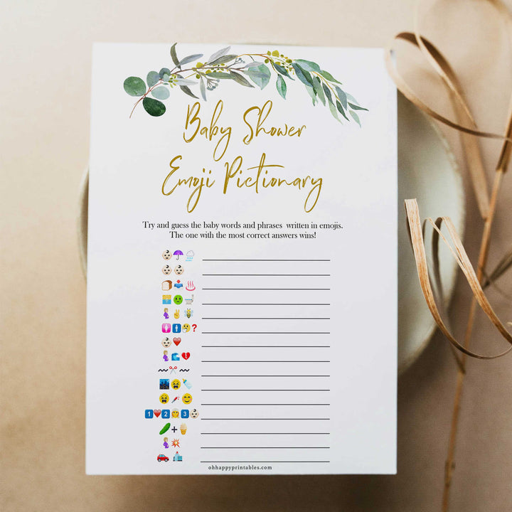 Eucalyptus baby shower games, emoji pictionary baby game, fun baby shower games, printable baby games, baby shower ideas, baby games, baby shower baby shower bundle, baby shower games packs, botanical baby shower