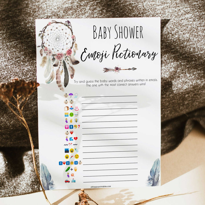 Boho baby games, emoji pictionary baby game, fun baby games, printable baby games, top 10 baby games, boho baby shower, baby games, hilarious baby games