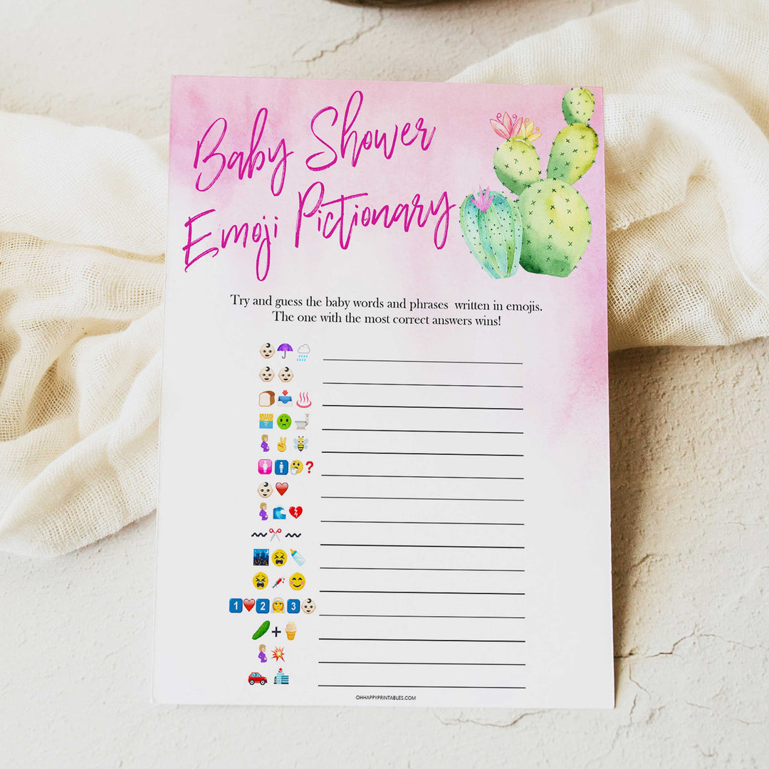 Cactus baby shower games, cactus emoji pictionary baby game, printable baby games, Mexican baby shower, Mexican baby games, fiesta baby games, popular baby games, printable baby games