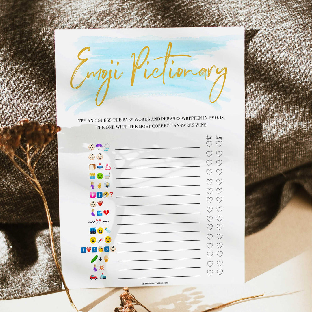 Blue swash, emoji pictionary baby games, baby shower games, printable baby games, fun baby games, boy baby shower games, baby games, fun baby shower ideas, baby shower ideas