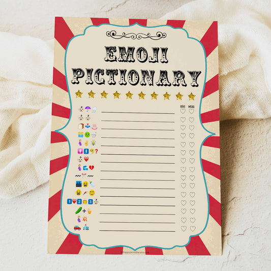 Circus baby emoji pictionary baby shower games, circus baby games, carnival baby games, printable baby games, fun baby games, popular baby games, carnival baby shower, carnival theme