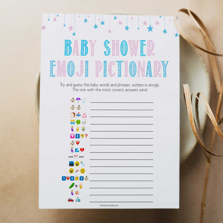 Gender reveal baby games, emoji pictionary baby game, gender reveal shower, fun baby games, gender reveal ideas, popular baby games, best baby games, printable baby games, gender reveal baby games