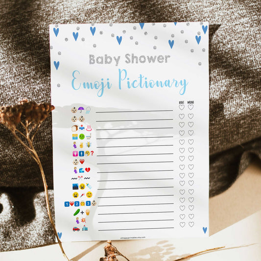 Blue hearts baby games, baby emoji pictionary baby game, printable baby games, boy baby games, blue hearts baby shower, top baby games, fun baby games, popular baby games