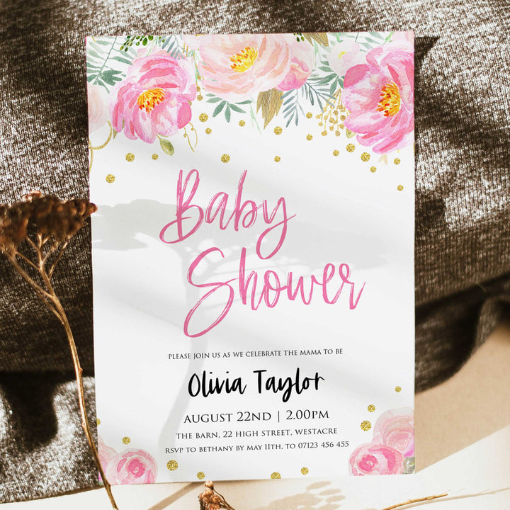 blush floral baby shower invitations, printable baby shower invitations, editable floral baby shower invitations, baby shower invites, baby invites