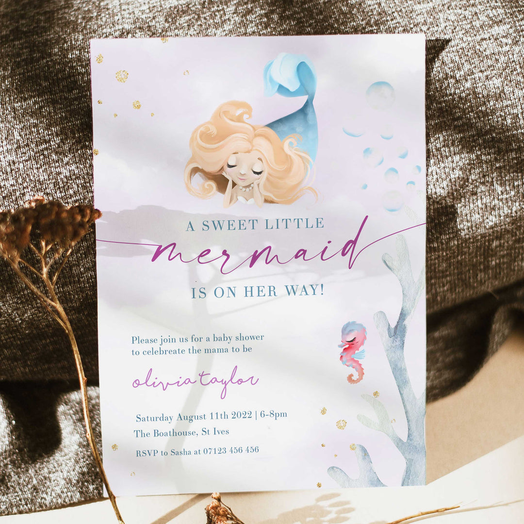 editable little mermaid baby shower invitations, printable baby shower invitations, little mermaid baby shower, editable baby shower invitations