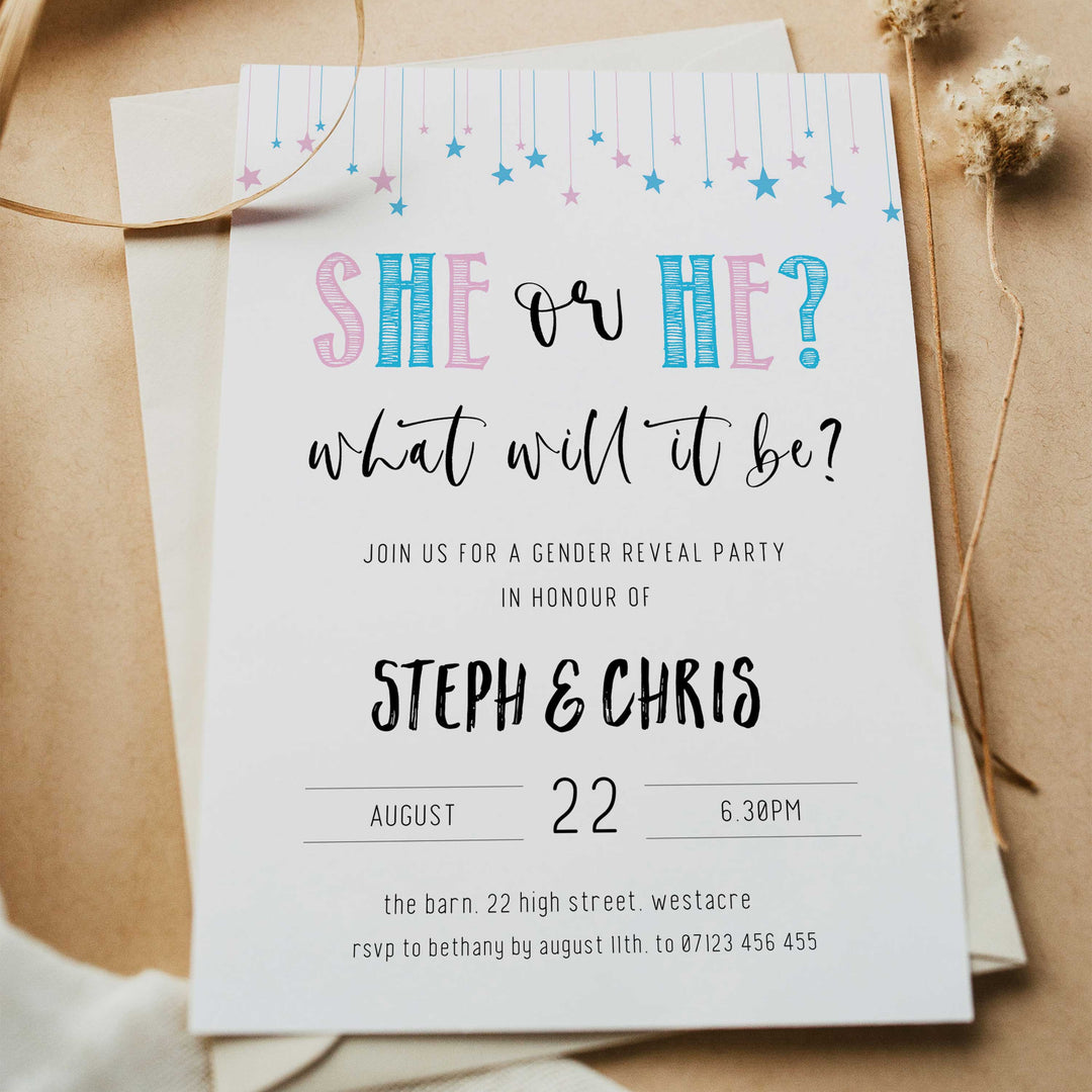 editable gender reveal baby shower invitations, printable gender reveal invitations, gender reveal baby shower invitations