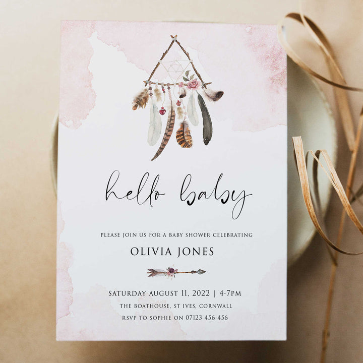 editable boho baby shower invitations, editable baby shower invitations, boho hello baby baby shower invite, printable baby shower invitations