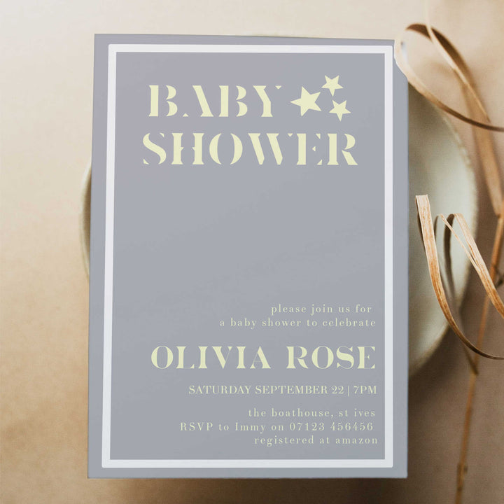 printable baby shower invitations, editable baby shower invitations, star baby shower invitations, fun baby shower invitations, yellow star baby theme, mobile baby shower invitations