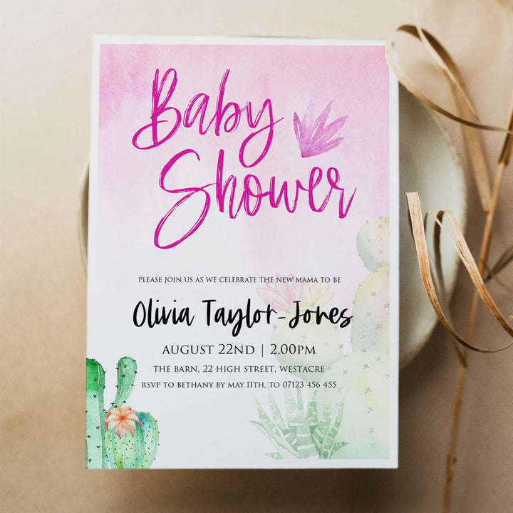 cactus fiesta baby shower invitations, editable baby shower invitations, printable baby shower invites, fiesta baby shower, cactus baby shower