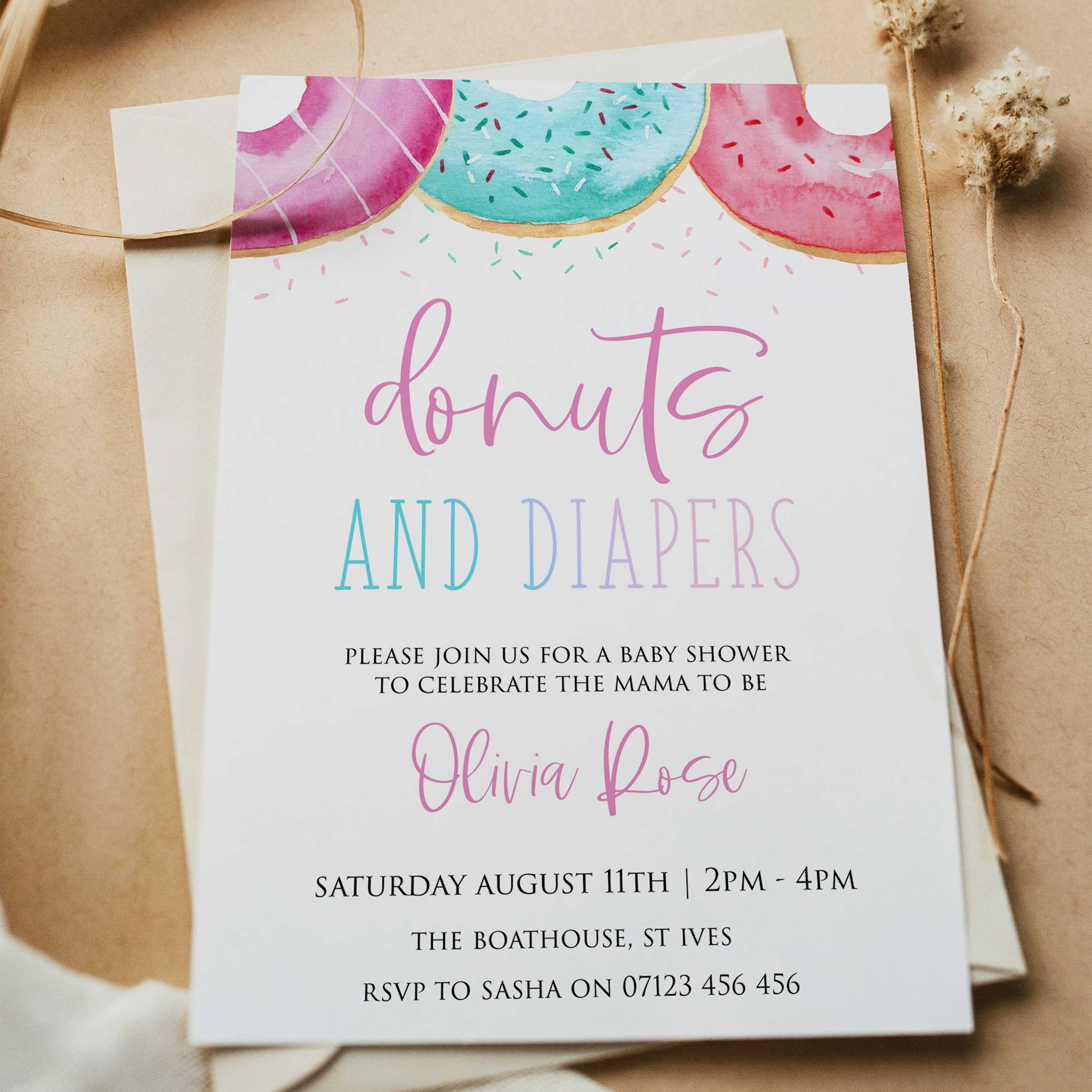 donut and diapers baby shower, editable donut baby shower invitations, printable baby shower invitations, donut baby shower theme, donut sprinkles baby shower, baby shower invitations