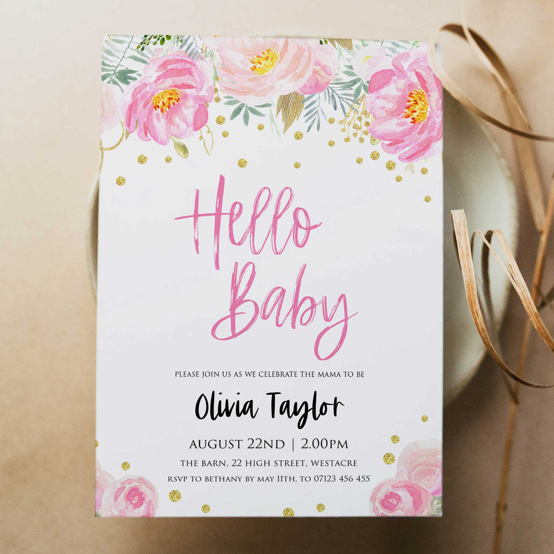 blush floral baby shower invitations, printable baby shower invitations, editable floral baby shower invitations, baby shower invites, baby invites