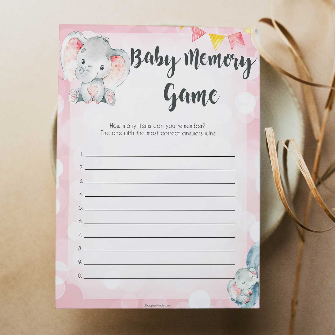 pink elephant baby games, baby memory game baby shower games, printable baby shower games, baby shower games, fun baby games, popular baby games, pink baby games