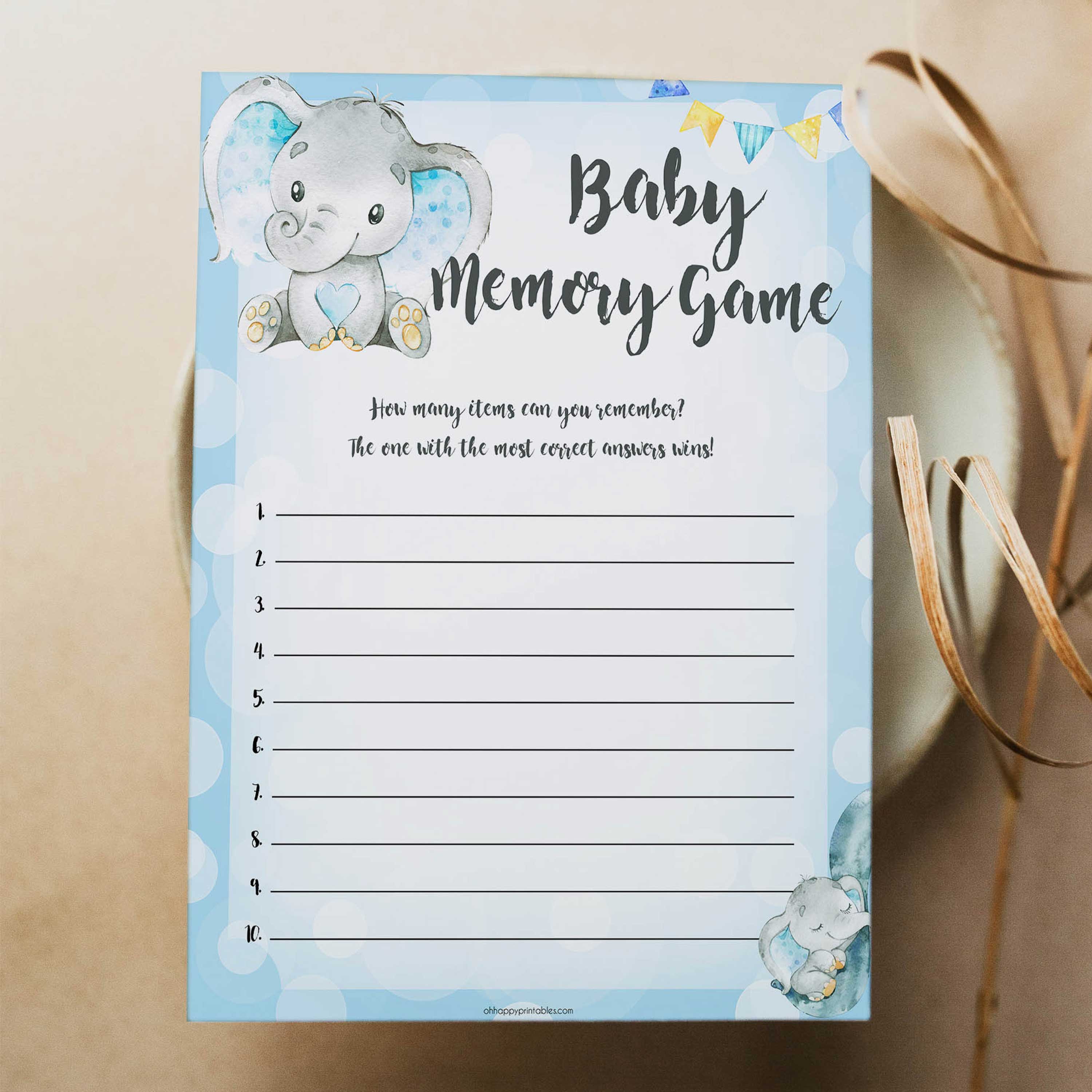 Blue elephant baby games, baby memory game, elephant baby games, printable baby games, top baby games, best baby shower games, baby shower ideas, fun baby games, elephant baby shower