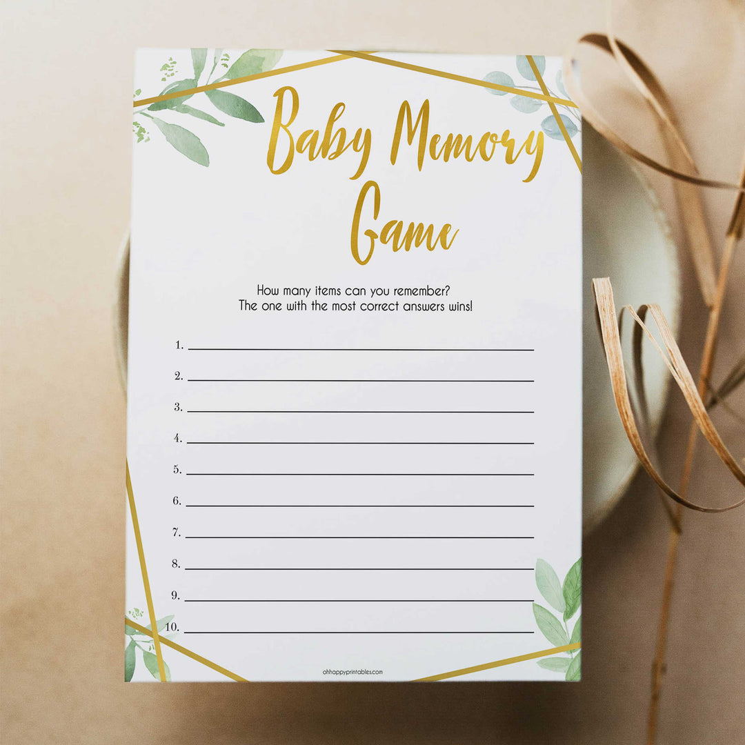 gold geometric baby memory game, baby shower games, printable baby shower games, fun baby games, popular baby games, gold baby games