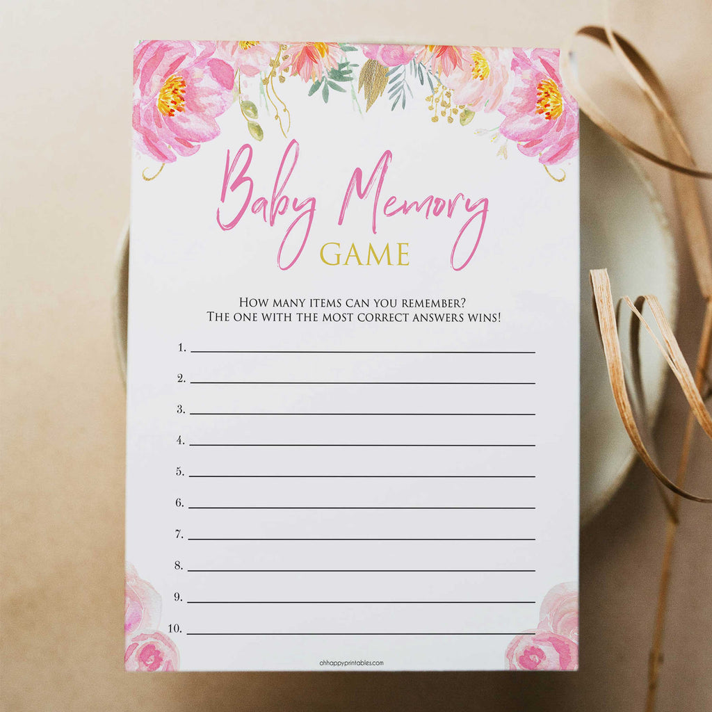 Baby Memory Game - Pink Blush Floral Printable Baby Shower Games ...