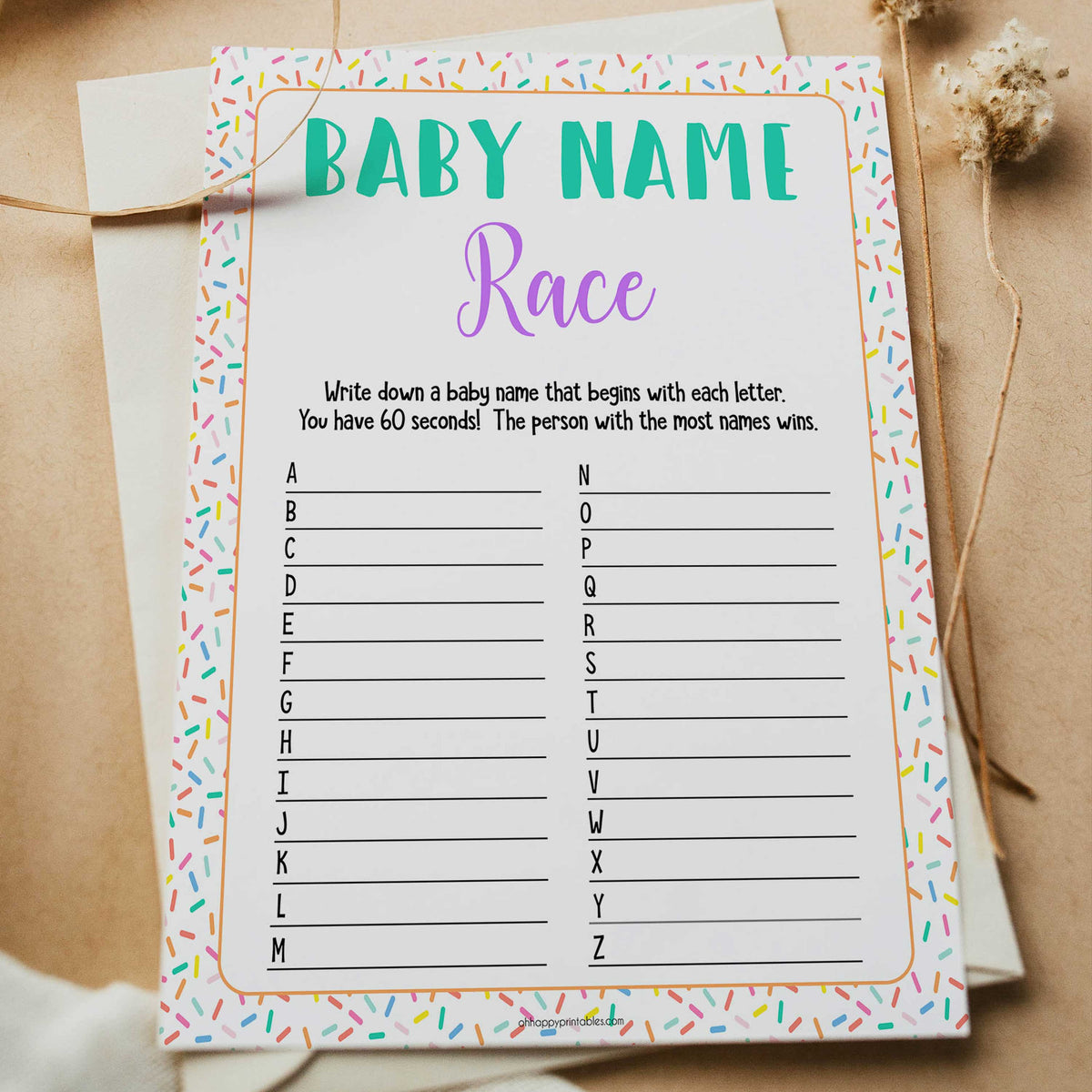 Baby sprinkle games, baby name race game, printable baby games, baby shower games, baby spring theme, popular baby games, fun baby games, baby shower ideas