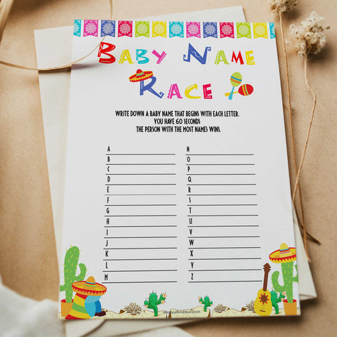 baby name race game, Printable baby shower games, Mexican fiesta fun baby games, baby shower games, fun baby shower ideas, top baby shower ideas, fiesta shower baby shower, fiesta baby shower ideas