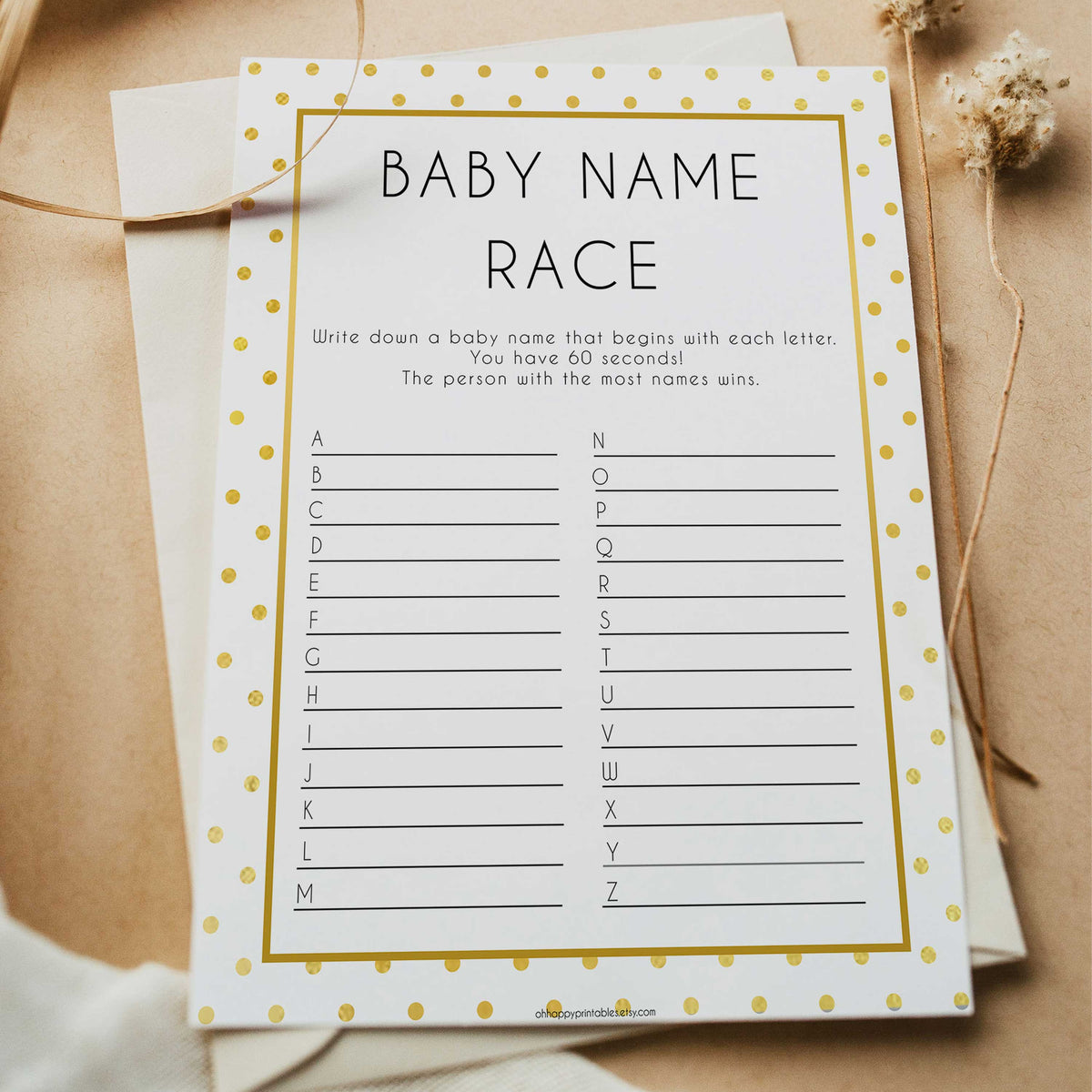 baby name race game, baby name race, Printable baby shower games, baby gold dots fun baby games, baby shower games, fun baby shower ideas, top baby shower ideas, gold glitter shower baby shower, friends baby shower ideas