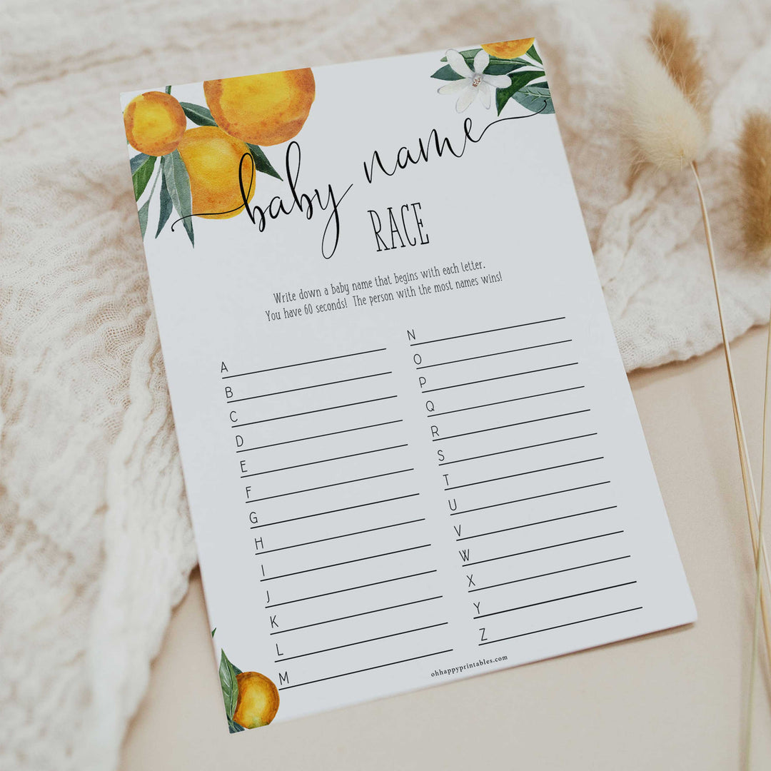 baby name race game, Printable baby shower games, little cutie baby games, baby shower games, fun baby shower ideas, top baby shower ideas, little cutie baby shower, baby shower games, fun little cutie baby shower ideas, citrus baby shower games, citrus baby shower, orange baby shower