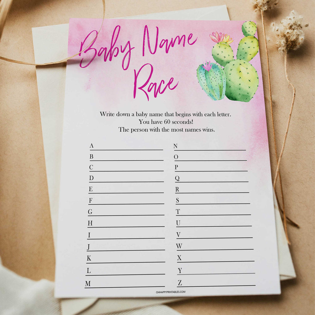 Cactus baby shower games, cactus baby name race baby game, printable baby games, Mexican baby shower, Mexican baby games, fiesta baby games, popular baby games, printable baby games