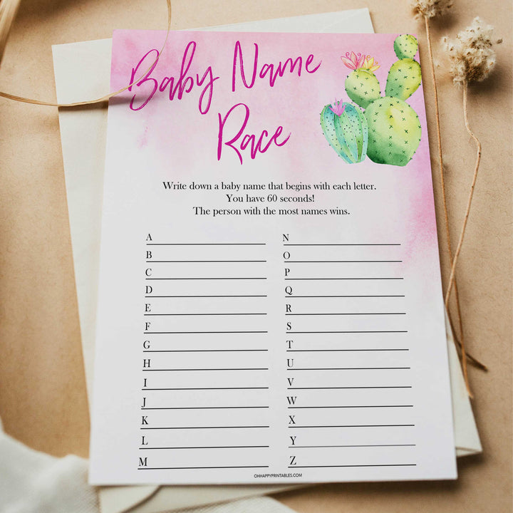 Cactus baby shower games, cactus baby name race baby game, printable baby games, Mexican baby shower, Mexican baby games, fiesta baby games, popular baby games, printable baby games