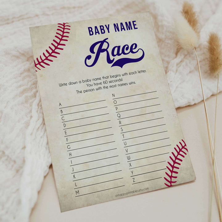 Baseball Baby Name Race Game, Baby Shower Games, Baby Names Game, Baby Names Game, Baseball Baby Shower Game, Baby Name Race Game, printable baby shower games, fun baby shower games, popular baby shower games