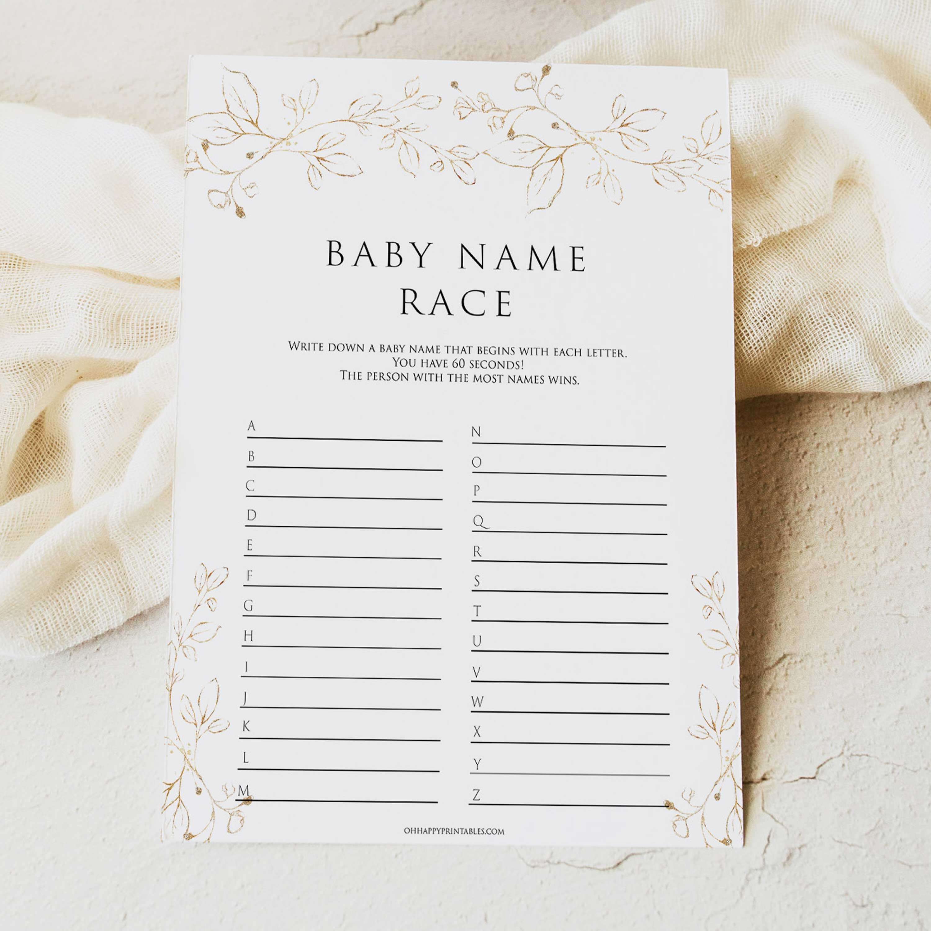 baby name race game, Printable baby shower games, gold leaf baby games, baby shower games, fun baby shower ideas, top baby shower ideas, gold leaf baby shower, baby shower games, fun gold leaf baby shower ideas
