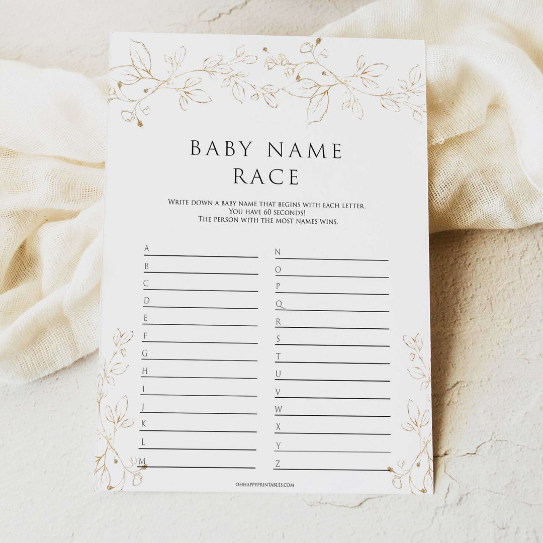 baby name race game, Printable baby shower games, gold leaf baby games, baby shower games, fun baby shower ideas, top baby shower ideas, gold leaf baby shower, baby shower games, fun gold leaf baby shower ideas