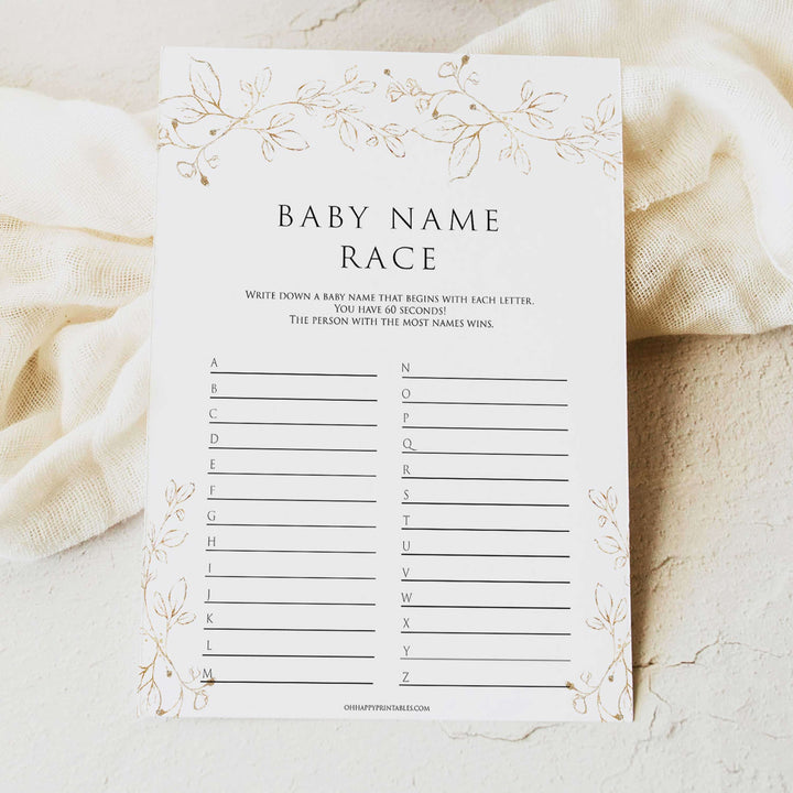 baby name race game, Printable baby shower games, gold leaf baby games, baby shower games, fun baby shower ideas, top baby shower ideas, gold leaf baby shower, baby shower games, fun gold leaf baby shower ideas