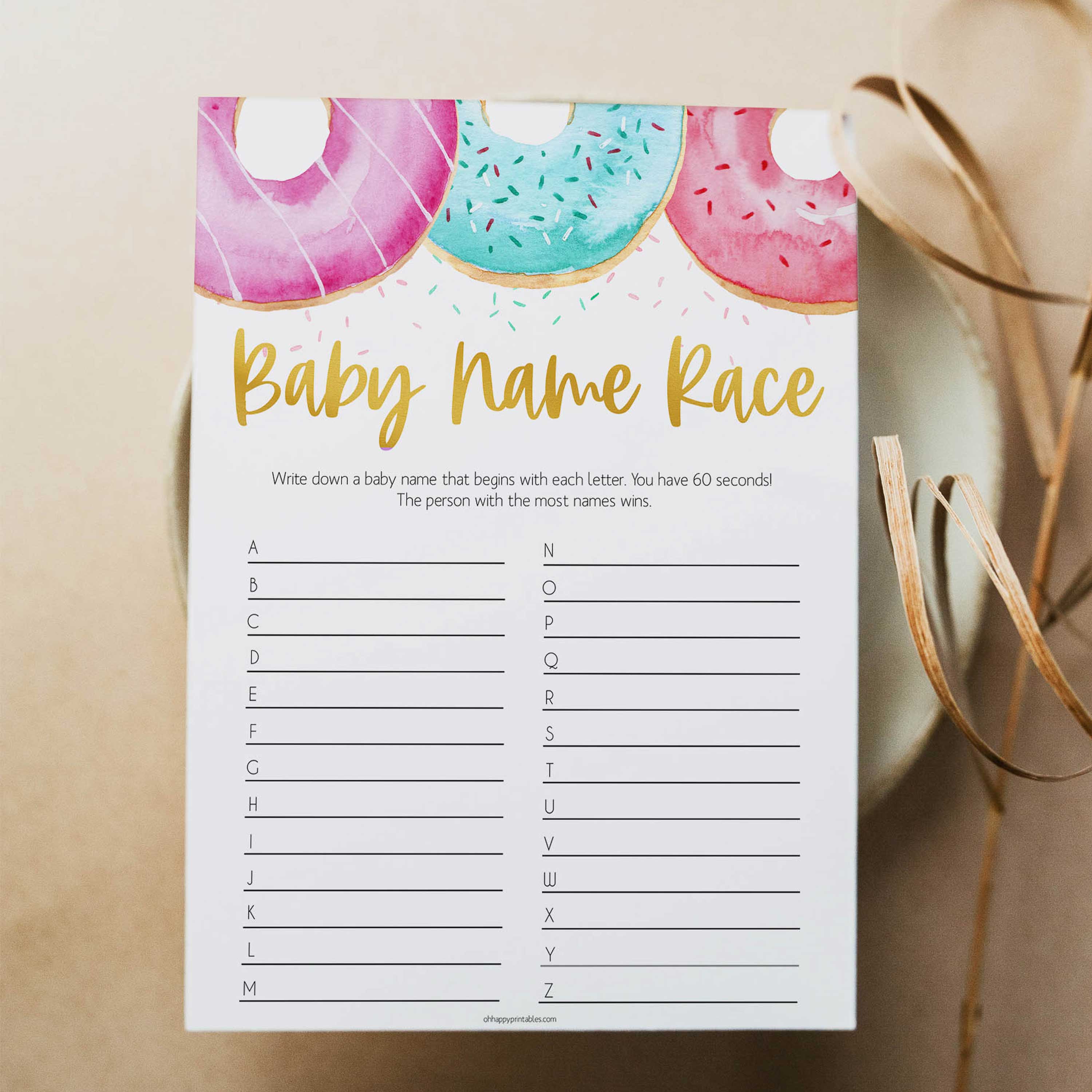 Baby Name Race Game - Printable Donut Baby Games – OhHappyPrintables
