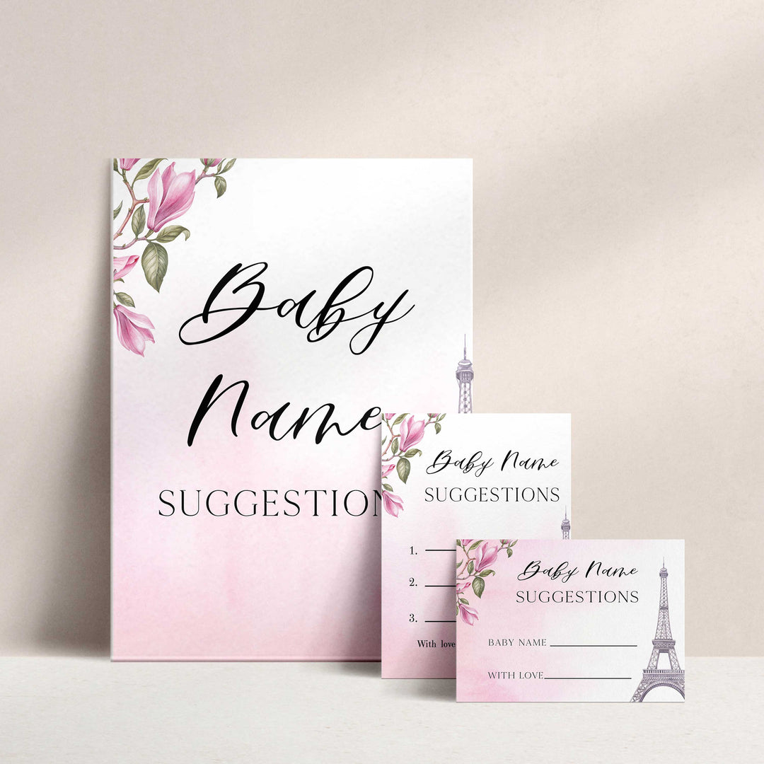 baby name suggestions, Parisian baby shower games, printable baby shower games, Paris baby shower games, fun baby shower games