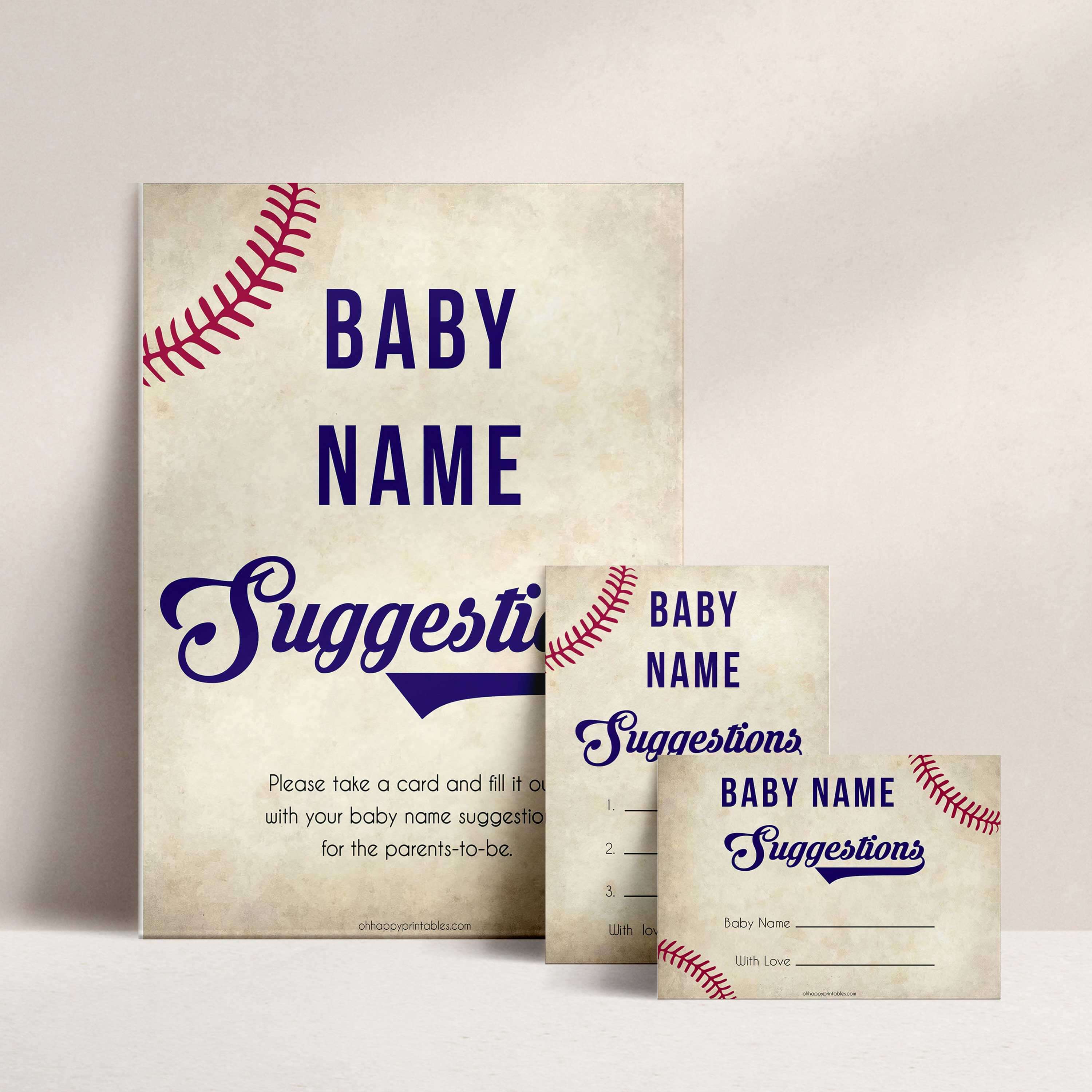 baby name suggestion game, baseball baby shower games, little slugger baby shower games, baby shower keepsakes, baby games, printable baby shower games