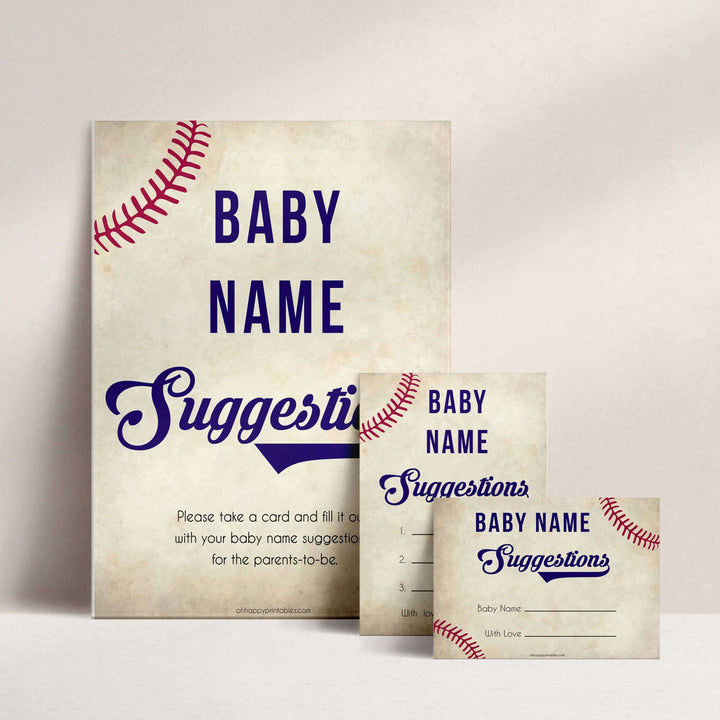 baby name suggestion game, baseball baby shower games, little slugger baby shower games, baby shower keepsakes, baby games, printable baby shower games